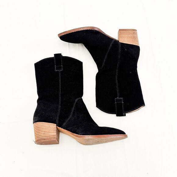 Madewell The Cassity Tall Western Boot in Suede Black Suede Size 9 - Picture 4 of 6